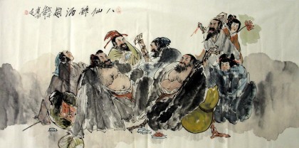 【已售】四尺写意人物画《八仙醉酒图》
