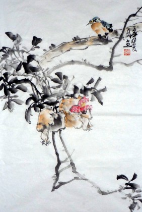 【已售】四尺三开写意花鸟画《笑口常开》