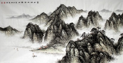 【已售】国家画院刘金河四尺《云水怡山得静心》