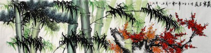 八尺对开客厅翠竹画《岁寒三友》