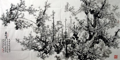 韦兆华八尺国画梅花《五福图》