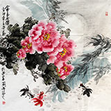 【已售】王芳四尺斗方牡丹画《金玉交辉》