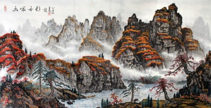 蒲家瑞四尺秋景山水《幽岩丹彩》