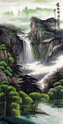     四尺精品山水画《瀑布横飞翠壑间》