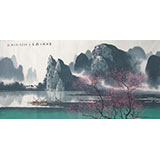 张泉踪四尺国画山水《春风时雨船家乐》