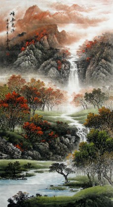 【已售】龙高建六尺精品山水画《峰高泉青》