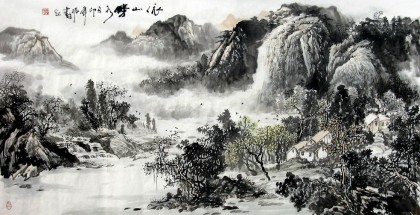 【已售】客厅装饰精品四尺山水《依山傍水》
