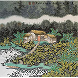 宁良成四尺斗方田园作品《花香庭院》
