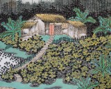 【已售】宁良成四尺斗方玄关田园画《花香庭院》