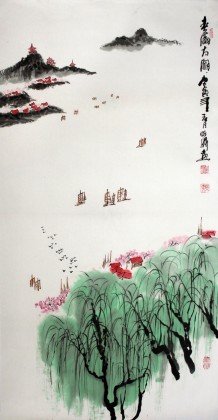 【已售】李明成三尺山水画《春满太湖》