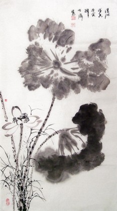 QA李明成三尺写意国画《清池溢香》