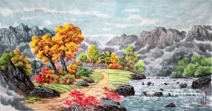 【已售】六尺朝鲜风景国画《金刚山之夏》