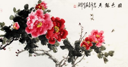 王芳三尺牡丹画《国色飘香》