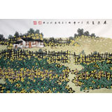宁良成四尺三开田园作品《春深丽院》