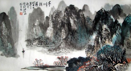 【已售】杨春三尺山水作品《千峰竞秀》