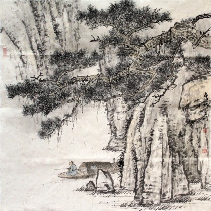 【已售】国家画院刘金河四尺斗方古韵山水画
