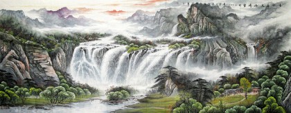 【已售】巨幅雄伟秀丽山水画《玉红万丈挂晴空》