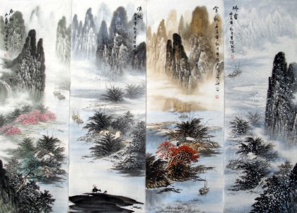 【已售】精品四季山水四条屏《春夏秋冬》