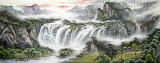 【已售】巨幅雄伟秀丽山水画《玉红万丈挂晴空》
