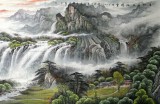 【已售】巨幅雄伟秀丽山水画《玉红万丈挂晴空》