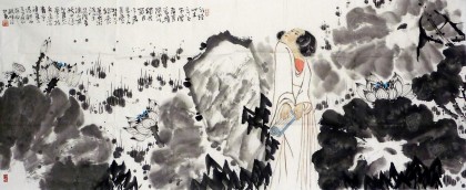 【已售】内蒙美协杨晖小六尺国画《爱莲说》