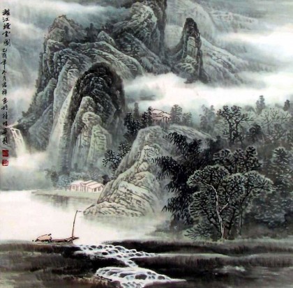 画家陶君祥作品《漓江烟云图》 - 写意山水画- 99字画网