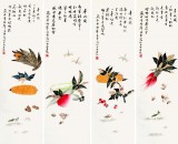 【已售】北京美协凌雪精品《丰收图》四条屏（已裱轴）