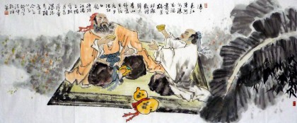 【已售】办公室精品小六尺国画《谈笑三国》