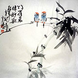 黄云鸿三尺斗方《竹雀晨律妙歌声》
