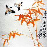 云鸿三尺斗方《丹竹山雀图》