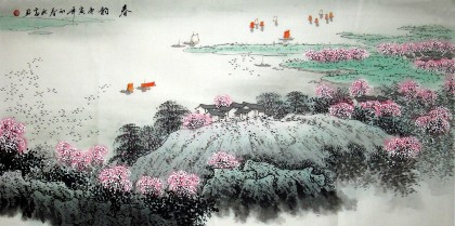 新しく着き 三尺山水国画《春韵》 - 写意山水画- 99字画网 絵画/タペストリー