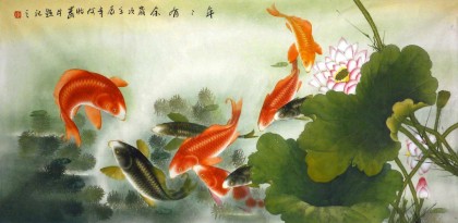 【已售】何怡四尺工笔九鱼图《年年有余》