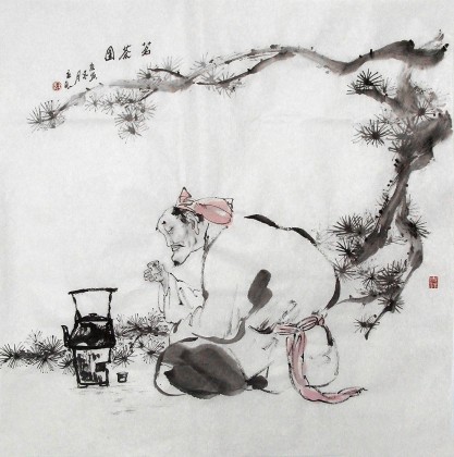 【已售】精品四尺斗方《茗茶图》（已裱轴）