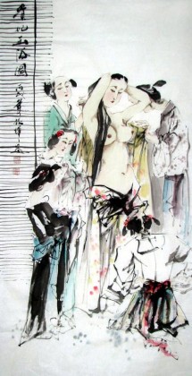 国画四大美女《贵妃出浴》 - 仕女图- 99字画网