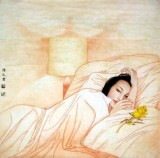 【已售】四尺斗方仕女图《睡美人》