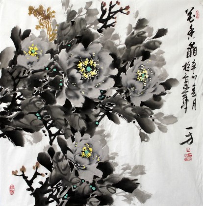 【已售】一方精品斗方牡丹图《花香图》