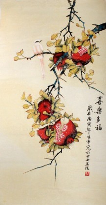 【已售】凌雪三尺工笔花鸟《喜乐多福》