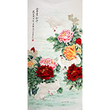 凌雪四尺工笔花鸟《富贵和平》