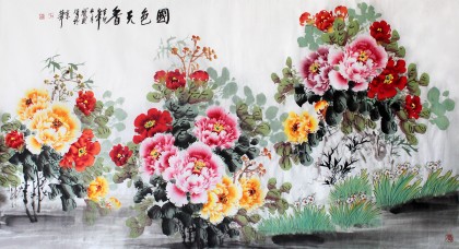 【已售】牡丹名家王宝钦精品六尺《国色天香》（议价）