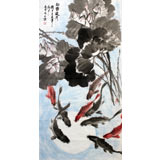 北京美协张春奇四尺九鱼《彩云追月》