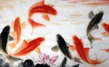 【已售】周升达 三尺九鱼图《鱼跃龙门》