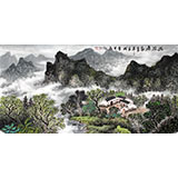 宁良成四尺山水画《幽谷居家》