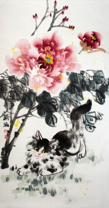 【已售】颜涵精品三尺国画猫趣图