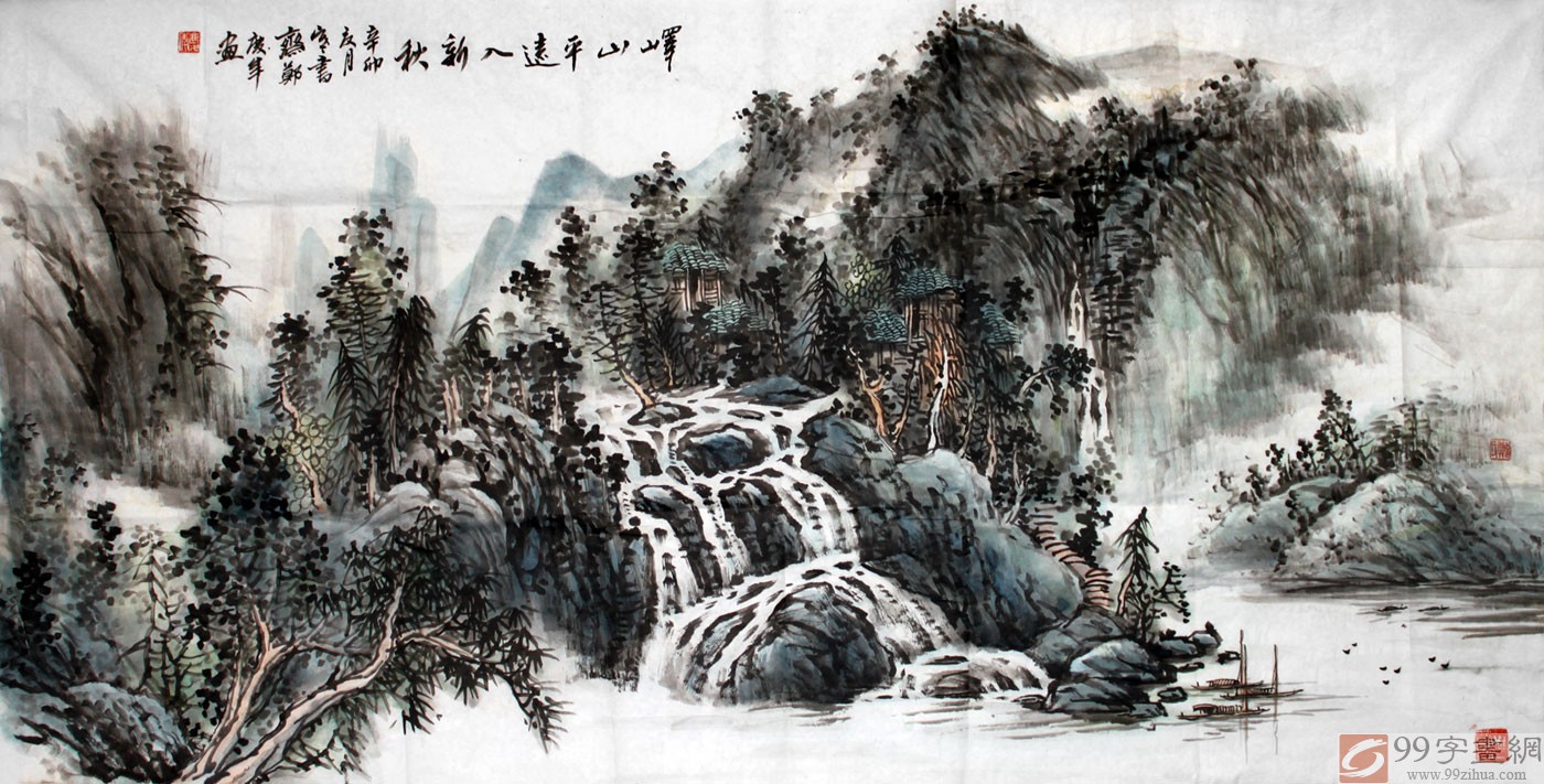 淮南美协副主席郑庆年四尺《峄山平远入新秋》
