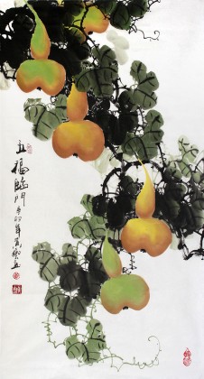 【已售】三尺风水国画葫芦《五福临门》
