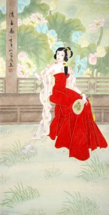 工笔仕女国画《清夏图》 - 仕女图- 99字画网