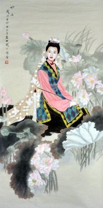 工笔仕女国画《妙玉》 - 仕女图 - 99字画网
