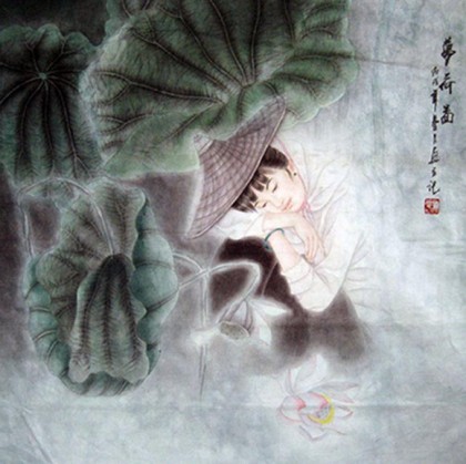 【已售】四尺斗方国画《梦荷图》