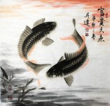 【已售】周升达双鱼图《富贵久鱼》