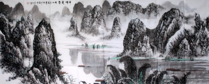 【已售】张春奇小八尺漓江山水画《青峰竞秀》